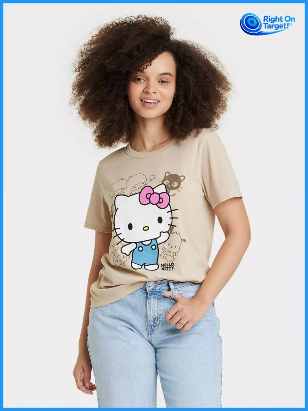 Large - Womens Hello Kitty Short Sleeve Graphic T-Shirt - Tan